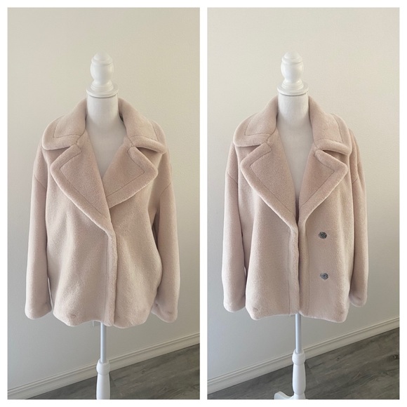 Nordstrom cream faux fur pea coat neutral treasure & bond teddy jacket Small - Picture 10 of 16